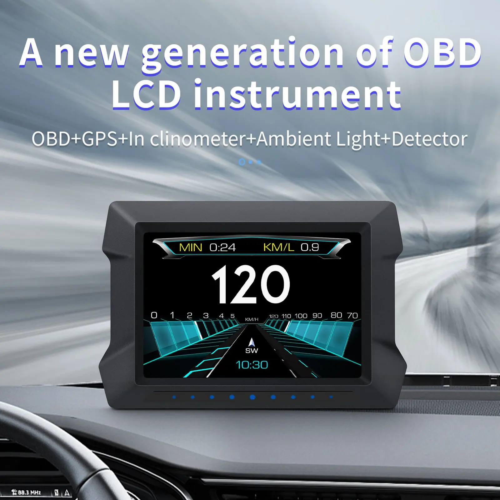 P22 Car HUD OBD2 GPS Head Up Display Speedometer Slope Tilt Meter with Overspeed Low Voltage Alarm for Cars