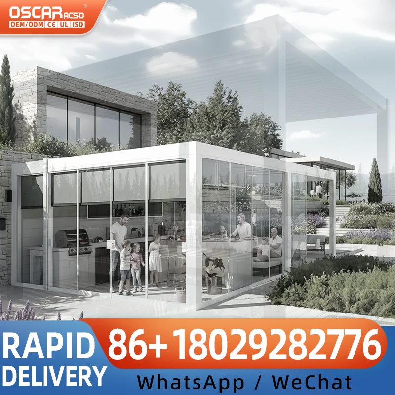 Retractable Foldable Louvered Aluminum Roof Awning Canopy for Outdoor Garden in US and UK Waterproof pergola