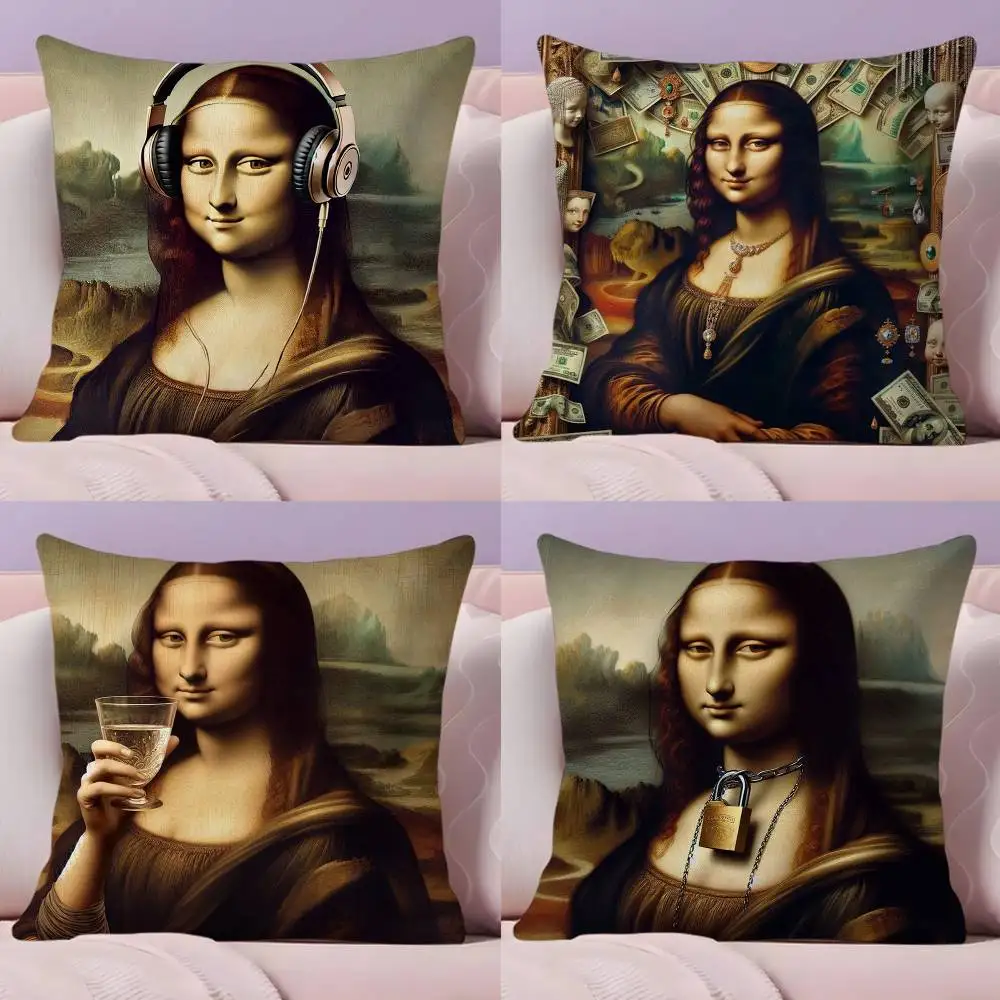 

Modern Art Funny Mona Lisa Pillow Case Ultra Soft Skin Friendly Fabric Cloud Like Comfort & Concealed Zipper