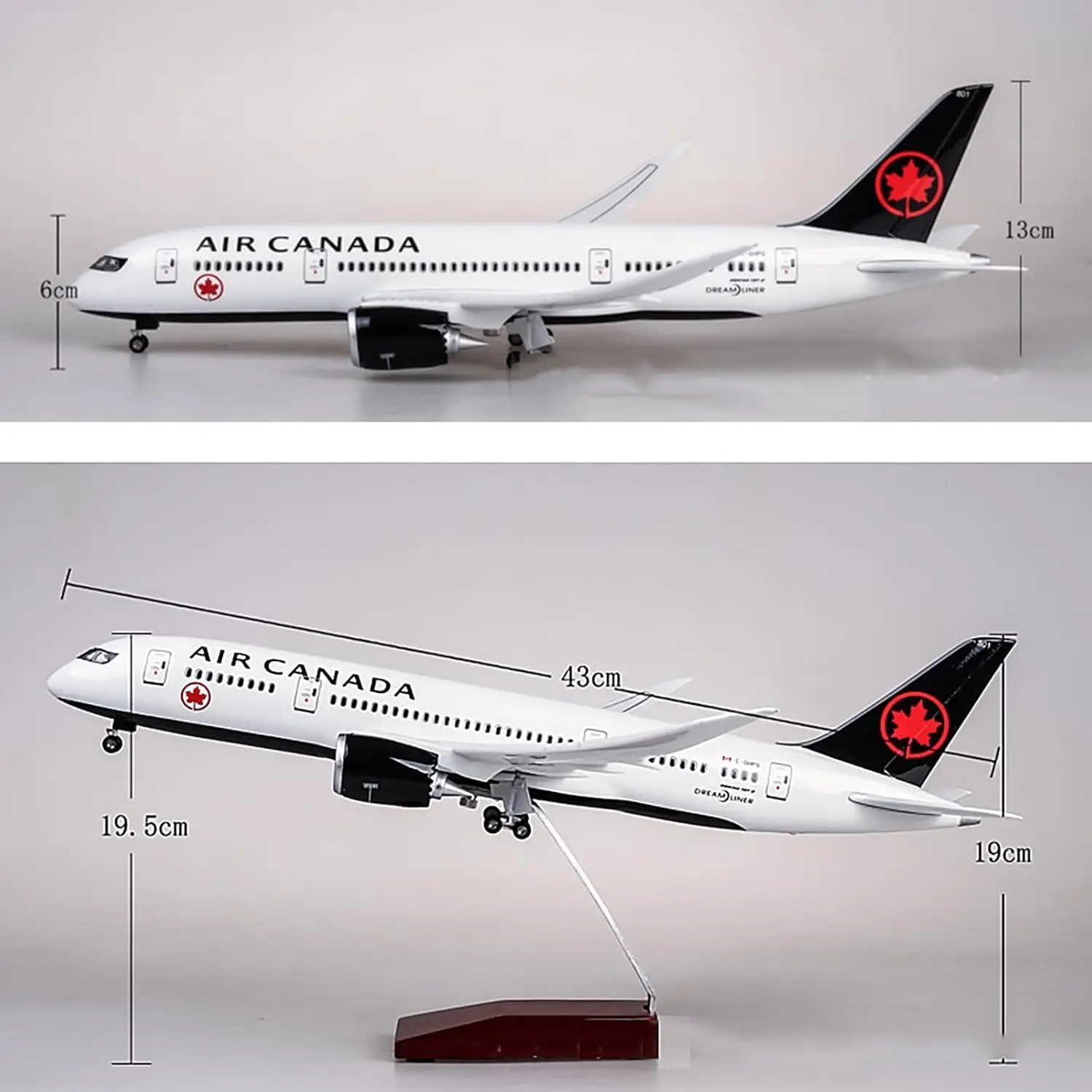 1:130 Newly Painted Air Canada B787 Aircraft Model Diecast Resin Airlines Model Wheel LED Light for Decoration Gift