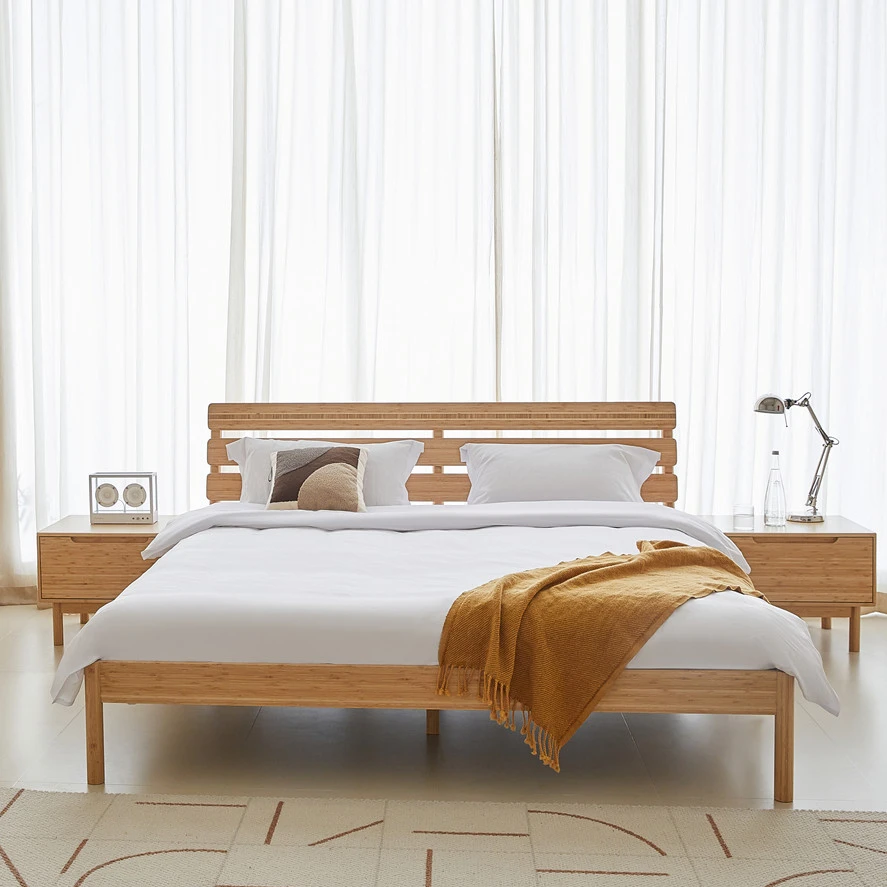 

Modern Minimalist Solid Bamboo Bed High Quality Hotel Bedroom Furniture Customization Queen Size Bunk Bed for Home Use