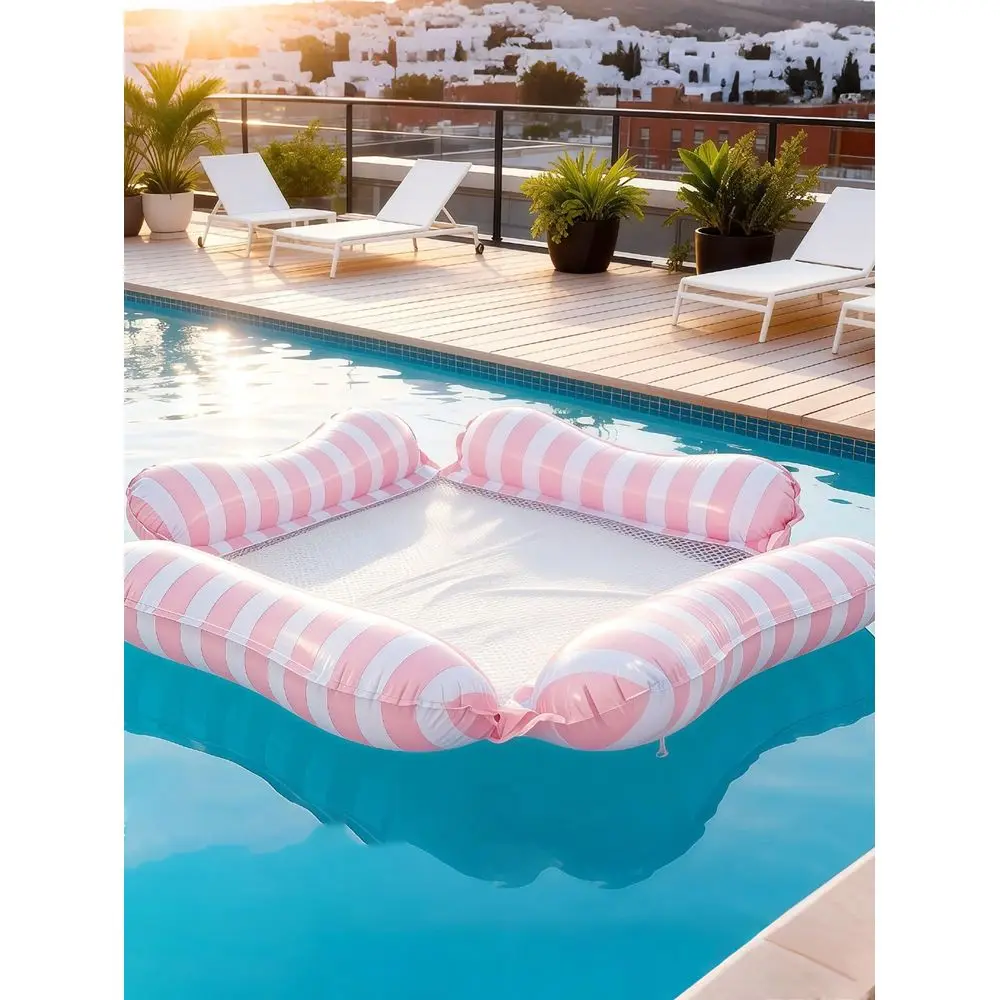 

Floating Inflatable Macaron Lounge Chair, Foldable Summer Backrest Float Platform, Striped Hammock WaterBased Recreational Sofa
