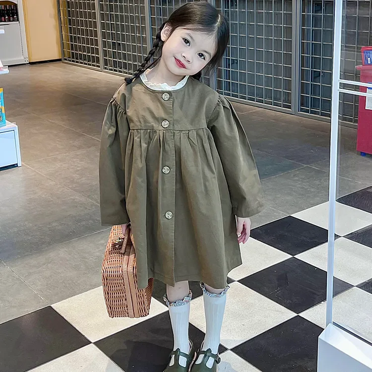 Girls Skirts 2024 Autumn New Childrens Wear Korean Style Small Sen Single-breasted High-grade Lace Temperament Trench Coat