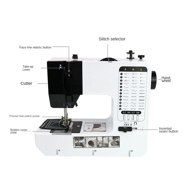 Portable Sewing Machine #738 Mini Handy Replaceable Presser Foot 38 Stitches Overlock Chain Button Electric With Extension Table