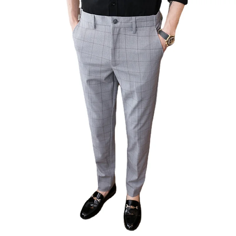 

New Men Business Casual Plaid Suit Pants Size 28 29 30 31 32 33 34 36 Men's Banquet Groom Dress Trousers