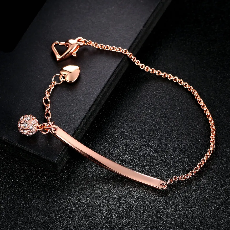 Double Fair OL Style Lucky Ball Charm Bracelets For Women Rose Gold Color Crystal Women\'s Jewelry Hand Chain New DFH196