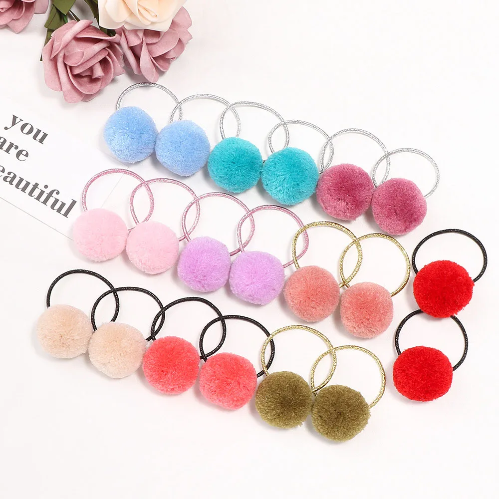 Elastic Sweet Rubber Girl Pompom Kids Fur Ball Hair Ring Rubber Band Kids Hair Rope Hair Accessories