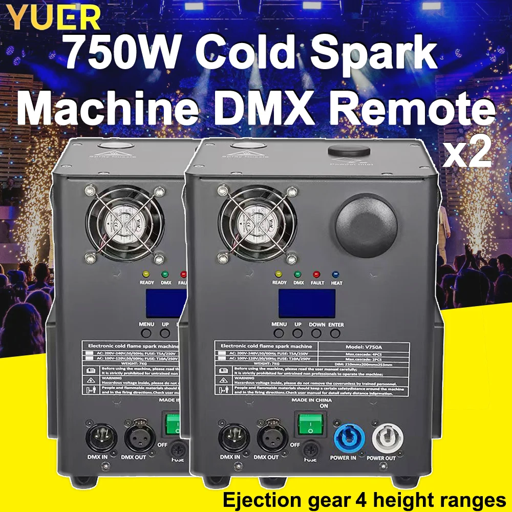 YUER 2PCS 750W Electronic Cold Flame Top Spraying Machine Stage Equipment Remote DMX512 Control For Wedding Musical Show