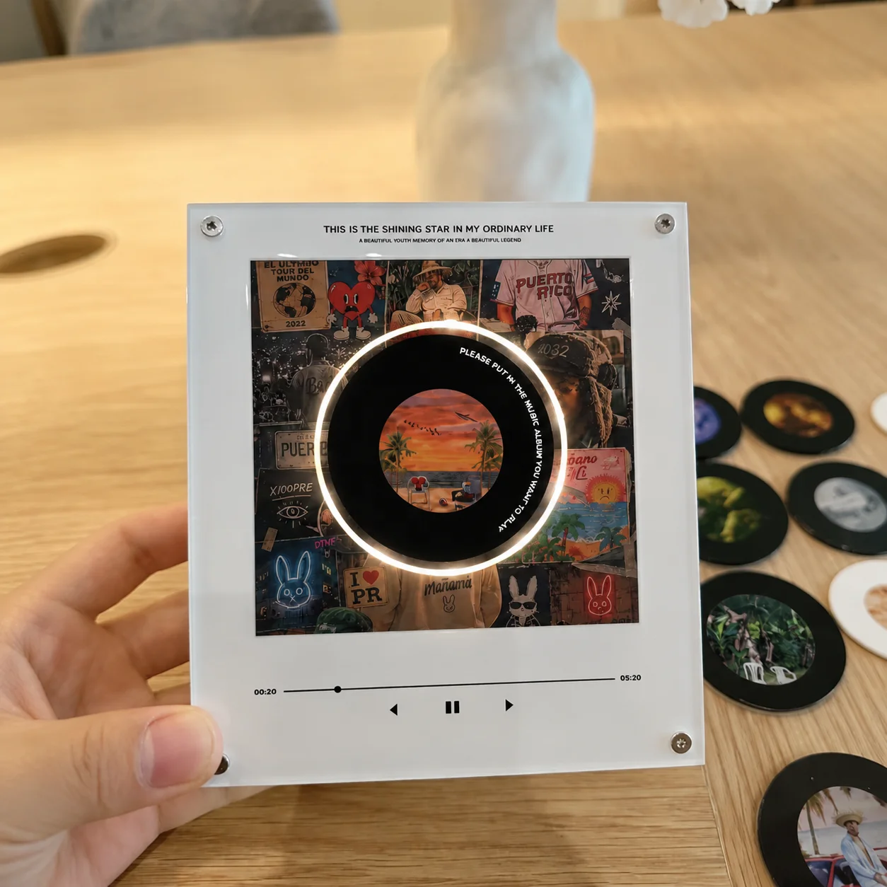 Factory Wholesale NFC Rotating Acrylic Fridge Magnet LED Glowing Music Player DIY Custom Photo OEM Souvenir-Eco-Friendly Durable
