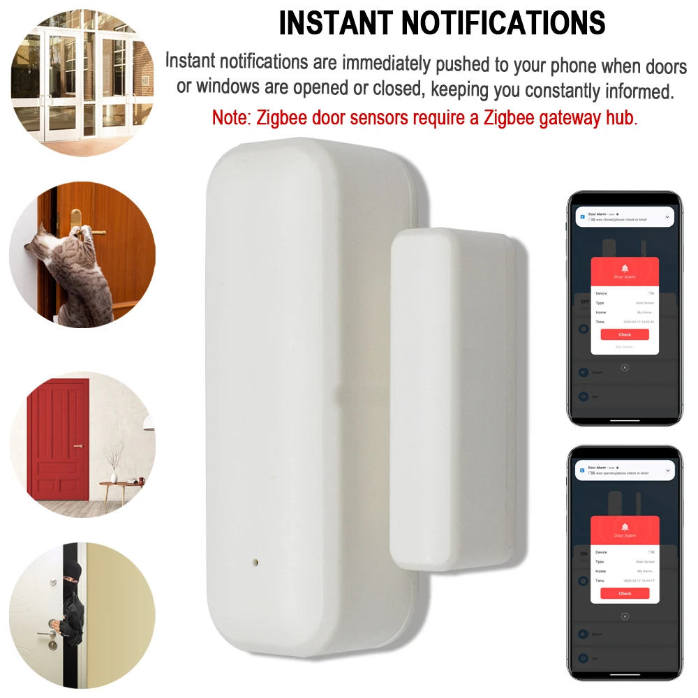 زيجبي مستشعر الباب كاشفات النوافذ مستشعر مغناطيسي مفتوح/مغلق نظام إنذار مراقبة عن بعد لـ Alexa Google Home
