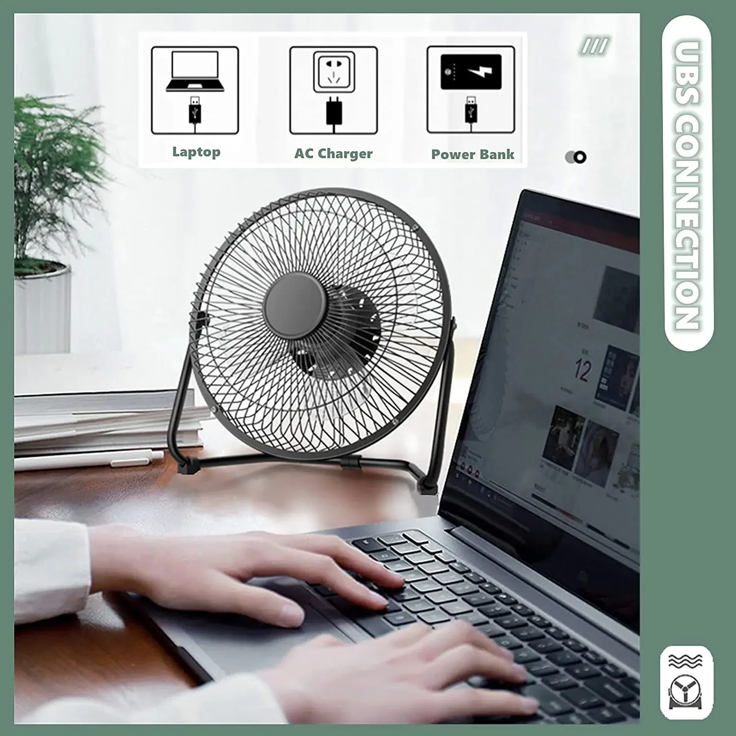 4" Small USB Desk Fan, Desk Cooling Fan,Metal Structure Strong Airflow and 360° Adjustment,Aluminum Blade Opolar Fan