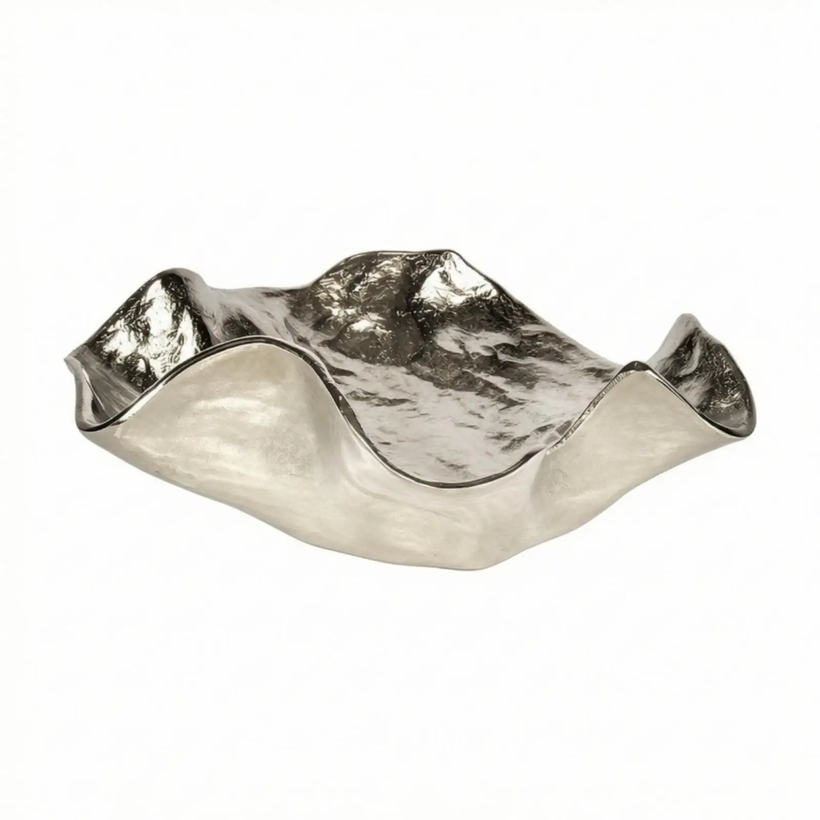 Leaf-Shaped Aluminum Tray Silver-Toned Shallow Bowl Tray with Raised Edges Hammered Aluminum Fruit Bowl Slim Versatile