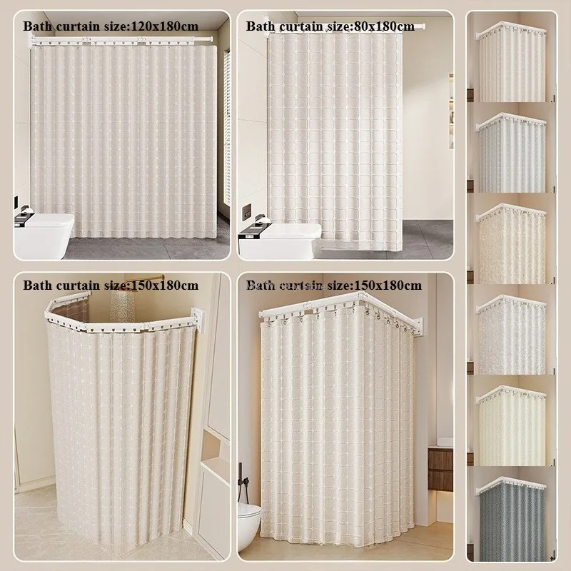 2/3/4/5 Folding Suction Cup Shower Curtain No Hole Required Waterproof Mold-resistant Toilet Partition Curtain Shower Curtain