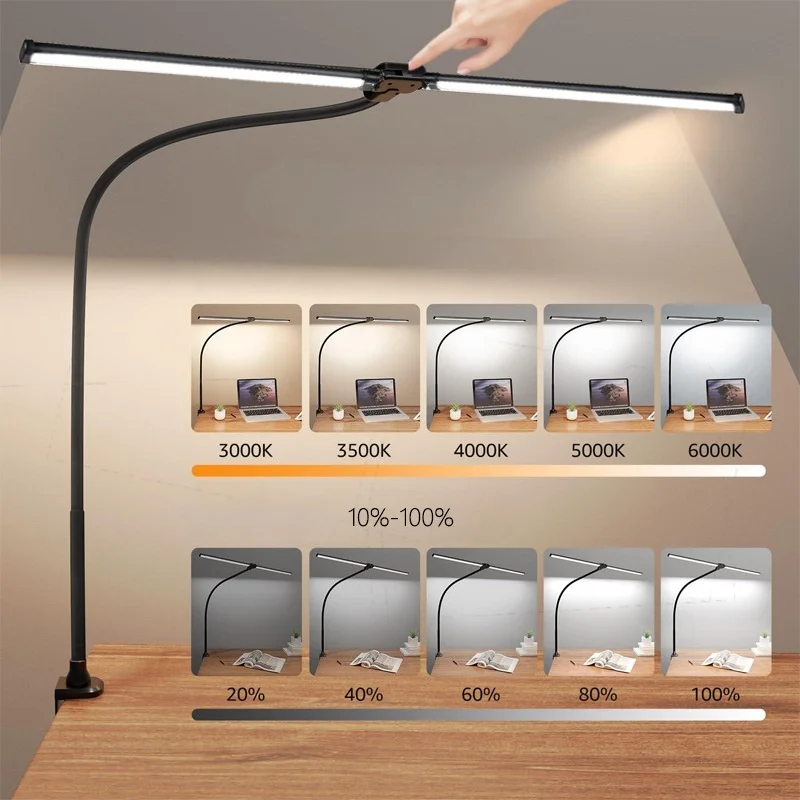 Led Desk Lamp for Office Home Desk Light , Eye Caring Architect lamp with Clamp,Dual Screen Computer Monitor Smart Table Light