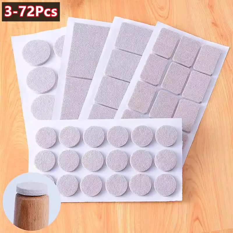 3-72PCS Felt Chair Leg Pads Round Square Floor Protector Self Adhesive Furniture Pads Mute Bumper Pad Home Furniture Feet Mat