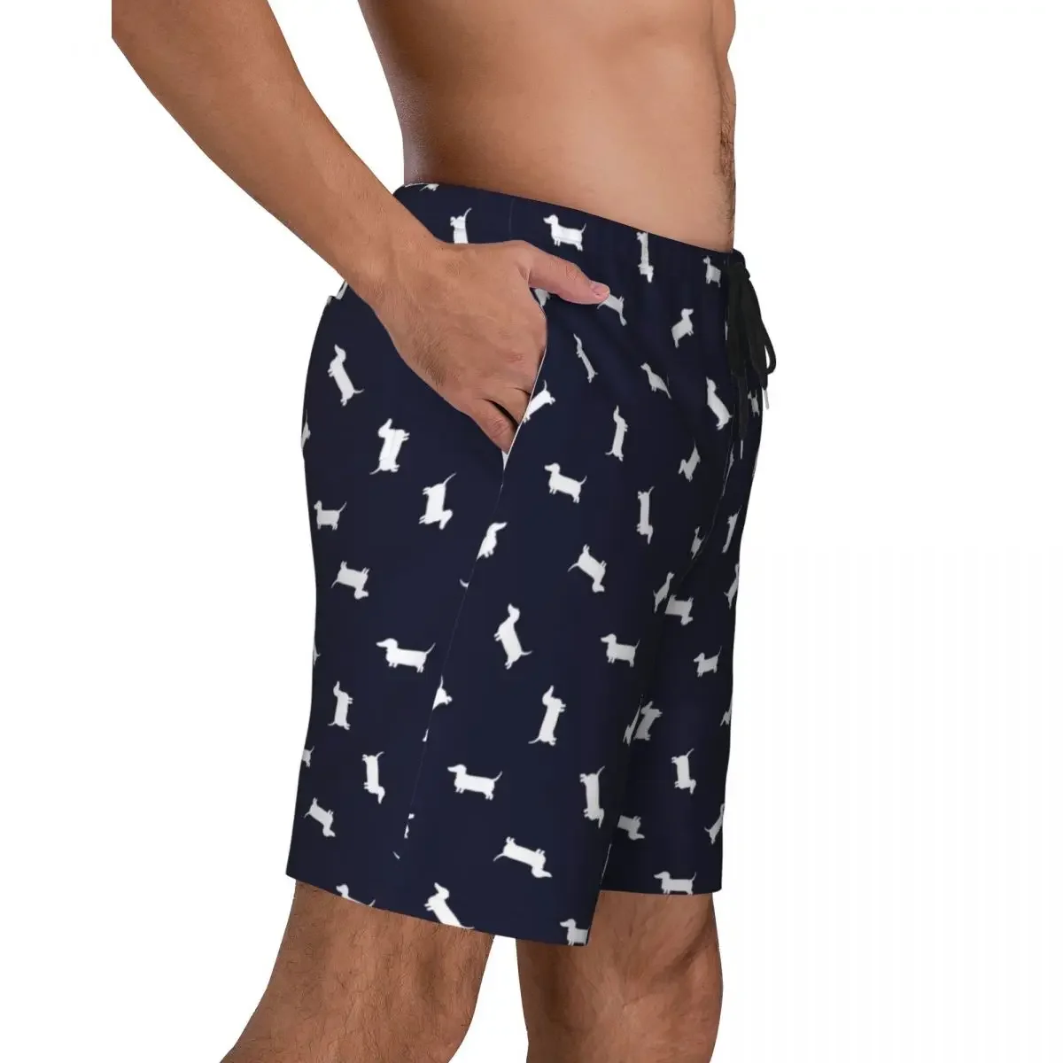 Dachshund Cartoon Pattern Mens Swim Trunks Beachwear Quick Dry Beach Board Shorts Wiener Sausage Dog Swimming Boardshorts