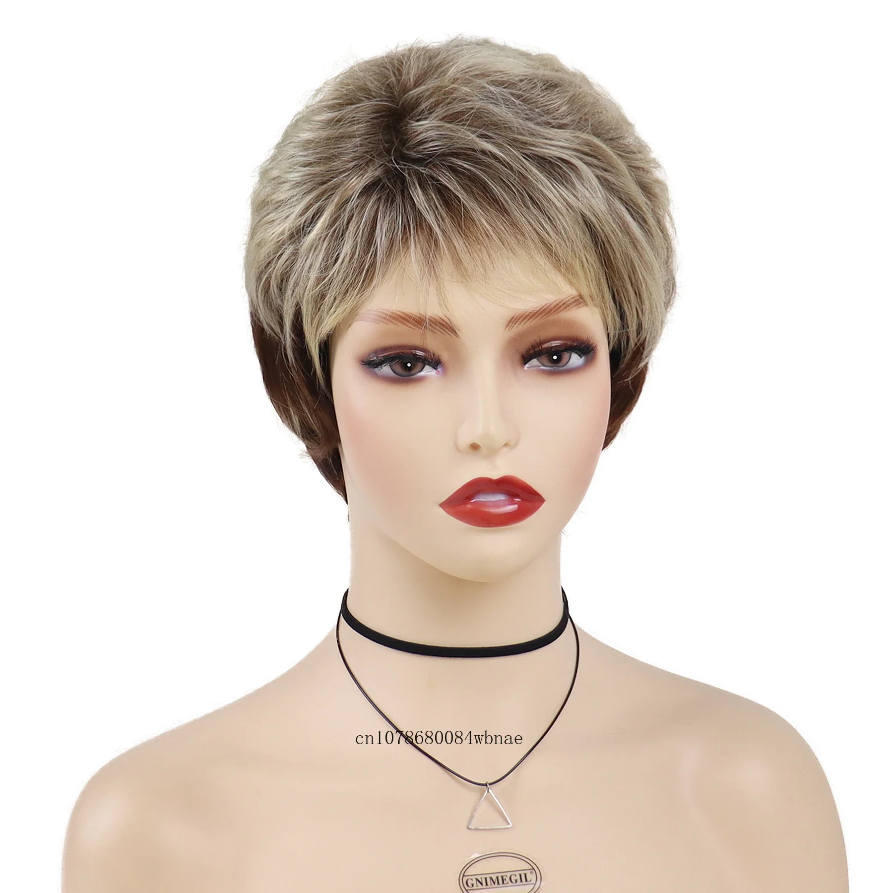 Pixie Cut Hairstyle Layered Synthetic Hair Mother Wigs Short Mix Blonde Wig with Bangs Daily Party Wig for Women Heat Resistant