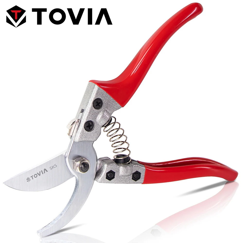 

T TOVIA red garden scissors, labor-saving structural design, with lock, SK5 blade, suitable for cutting branches, hand tool