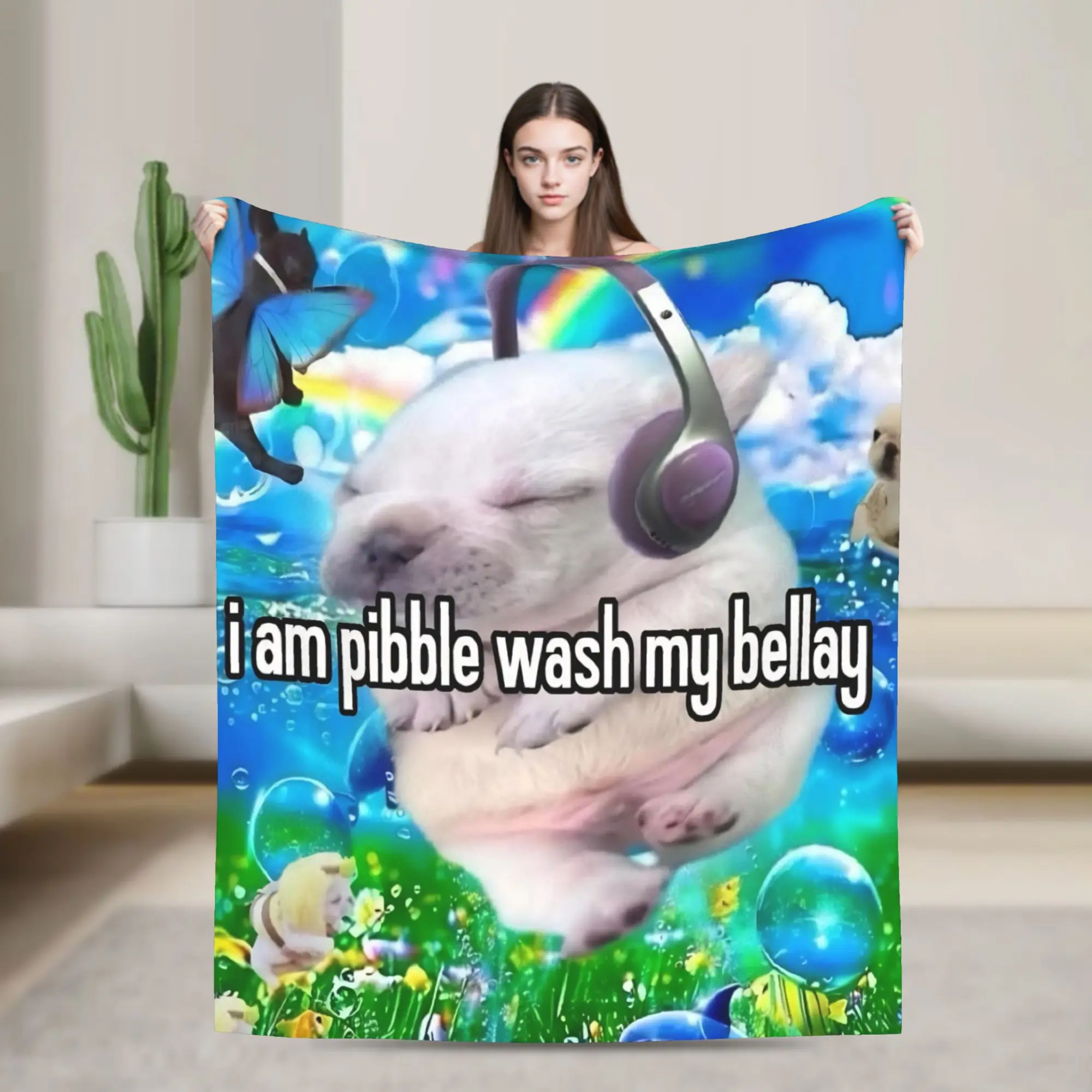 Pibble Meme Wash My Belly  Blanket Soft Coral Fleece Plush Cute Gift  Throw Blankets Bedspread