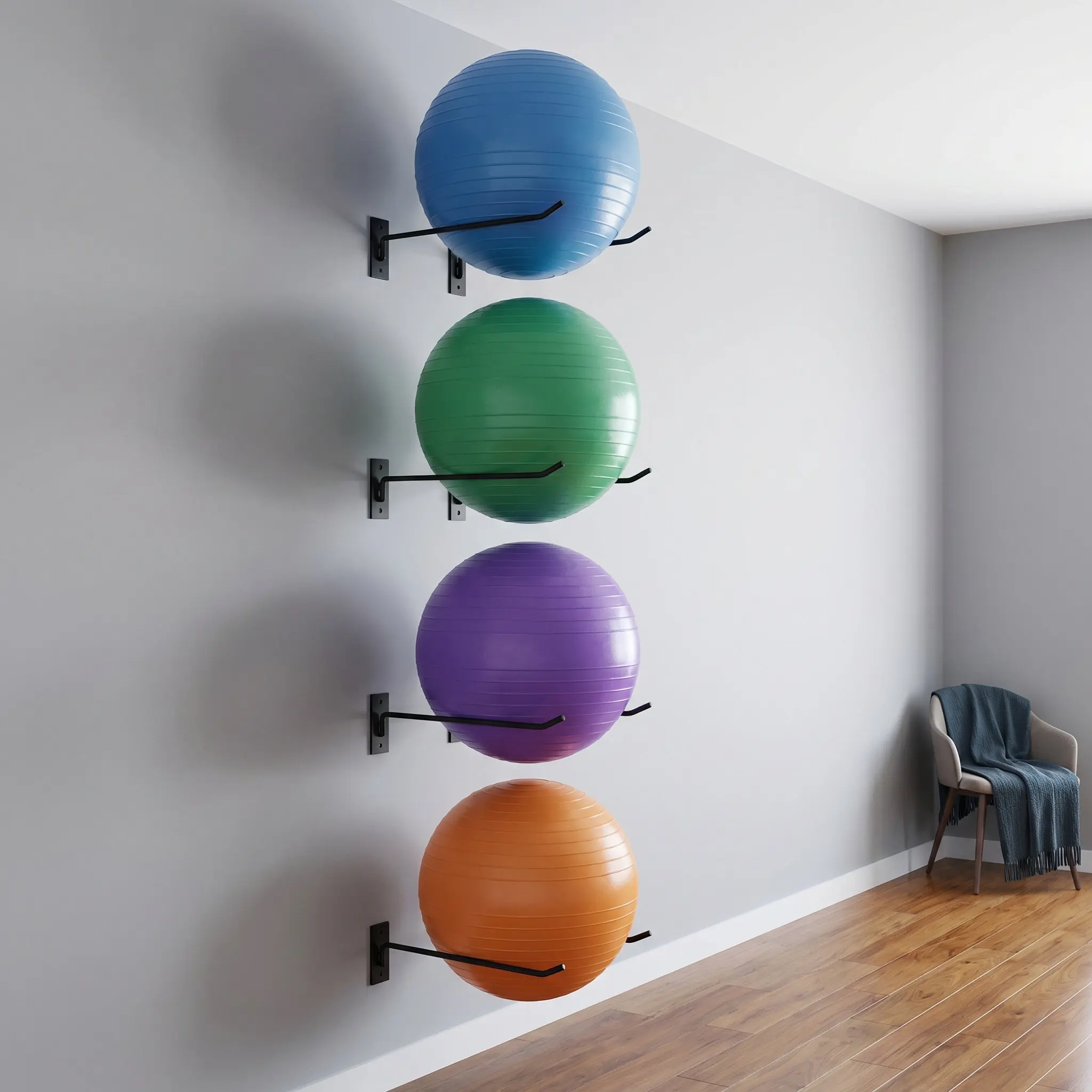 4Pcs Wall-Mounted Yoga Ball Holder – Space-Saving Exercise Ball Storage Rack for Gym & Home Fitness Organization
