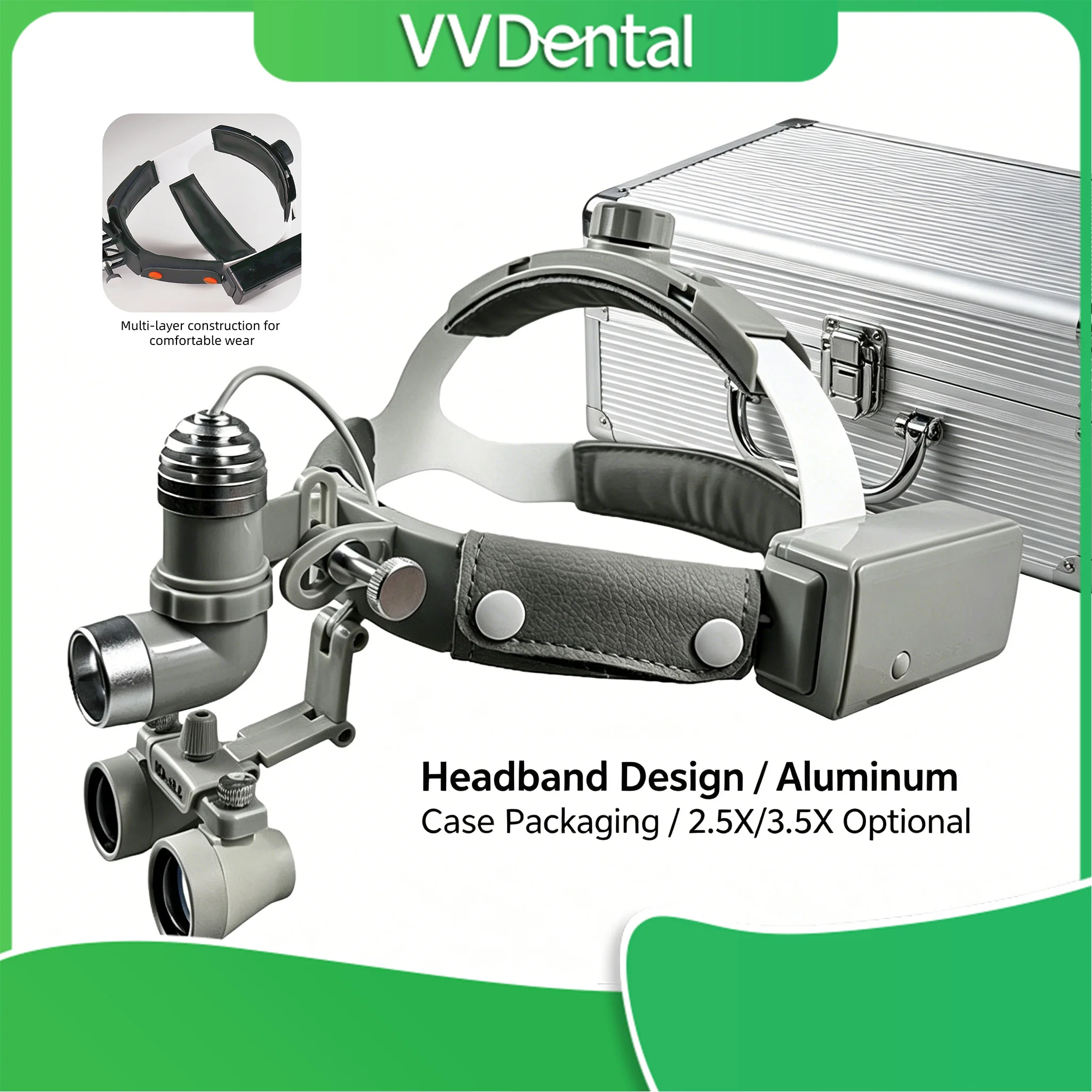 

C Model Headband Magnifier with LED Light – Head Strap Design No Nose Pressure Aluminum Box Case 2.5X/3.5X Adjustable Working Di