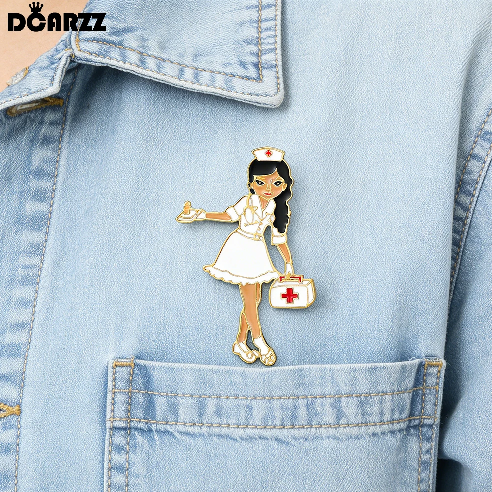 DCARZZ Beautiful Nurse Enamel Brooch Medical Cartoon Pin for Women Medicine Staff Doctor Badge Jewelry Accessories