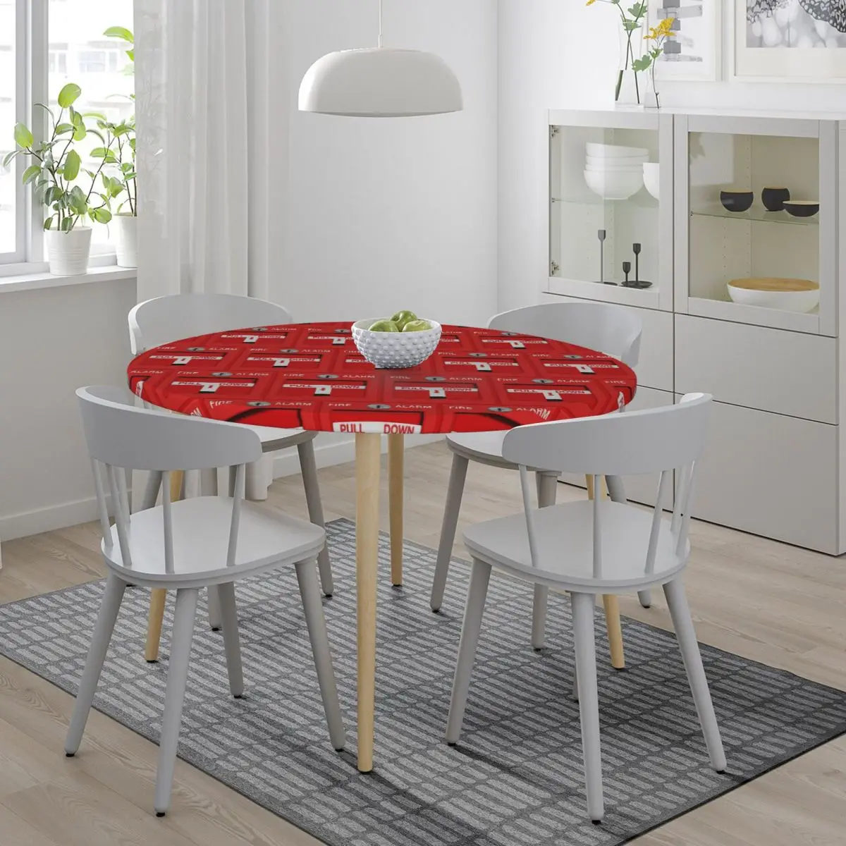 Fire Alarm Pull Station Waterproof Round Tablecloth Oilproof Table Cloth for Kitchen Events Dining Table Cover