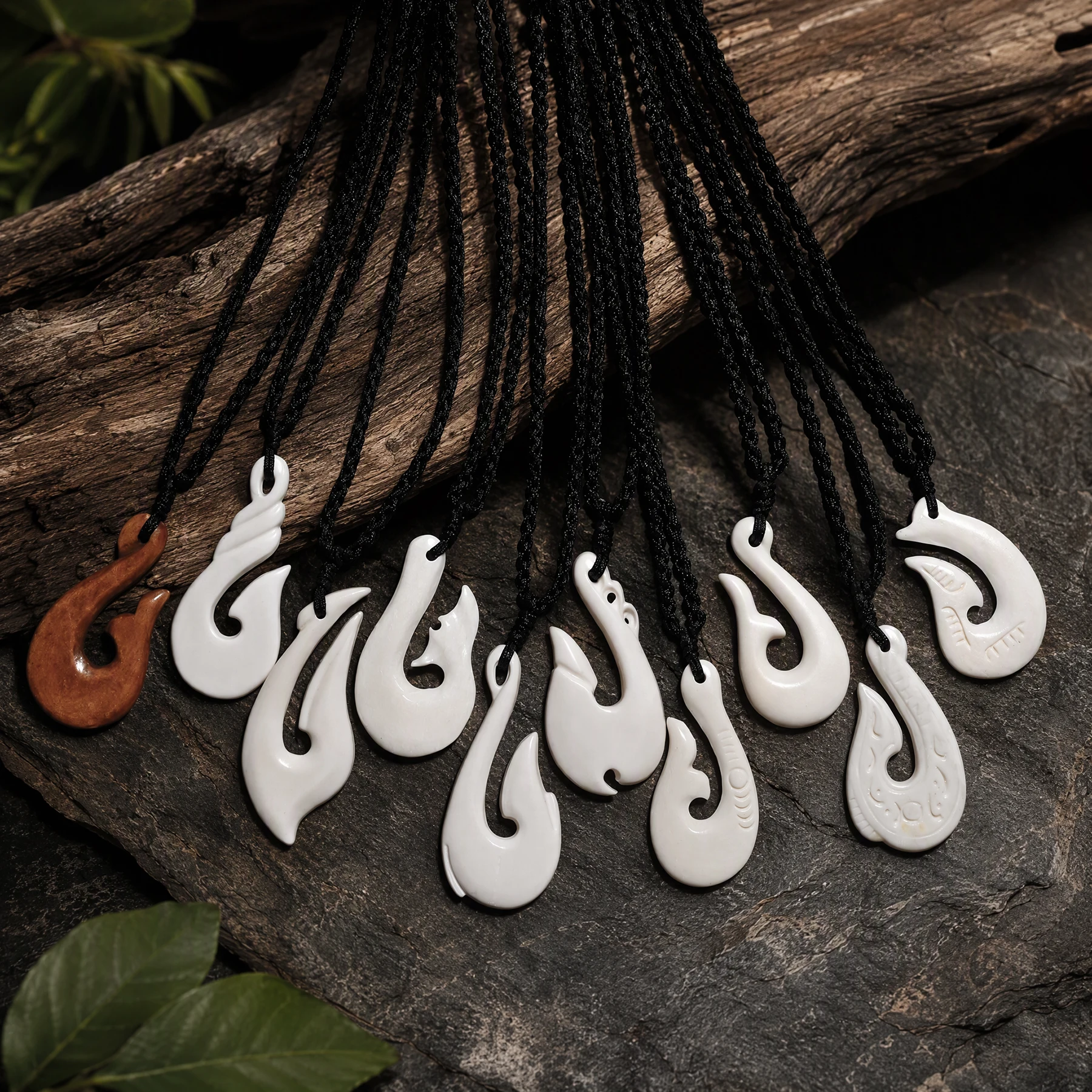 1PC Hawaii Surfer Schmuck handgemachte geschnitzte Yak Knochen Fisch Haken Anhänger Neuseeland Maori Tribal Halsband Damen Herren Halskette – Detail 3