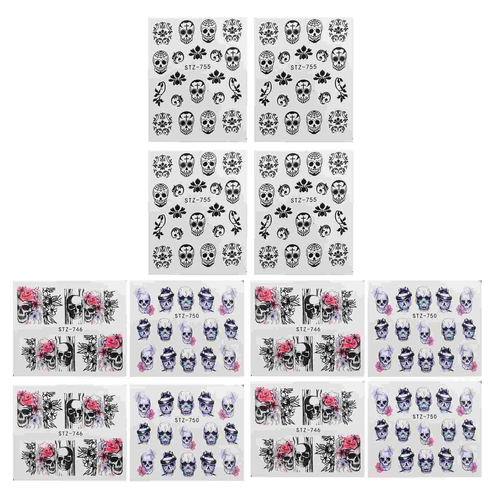 

15 Sheets Nail Stickers Day Of The Dead Nail Stickers Skull Paste Christmas Skull Self-adhesive Transfer DIY Decals