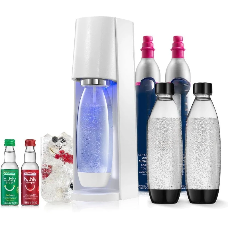 Sparkling water machine set (white) with CO2, carbonated bottle and sparkling water flavors