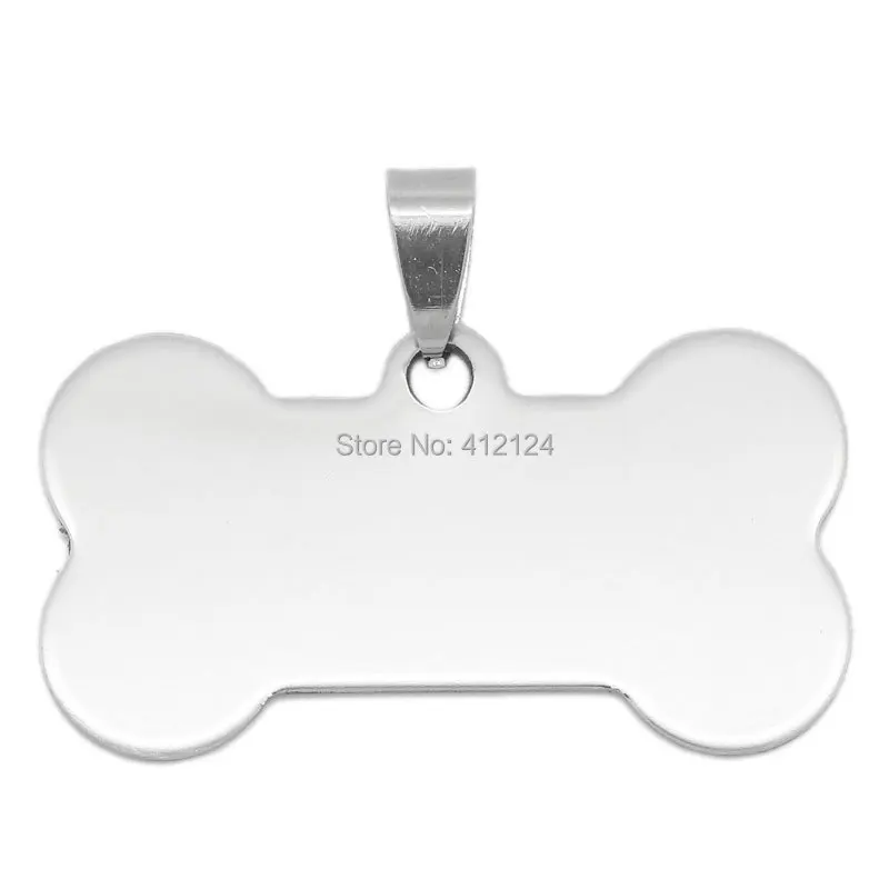 

100Pcs Silver Tone Bone Shaped Stainless Steel Pendants Stamping For Dog Pets Charms 2.9x4cm(1 1/8"x1 5/8")