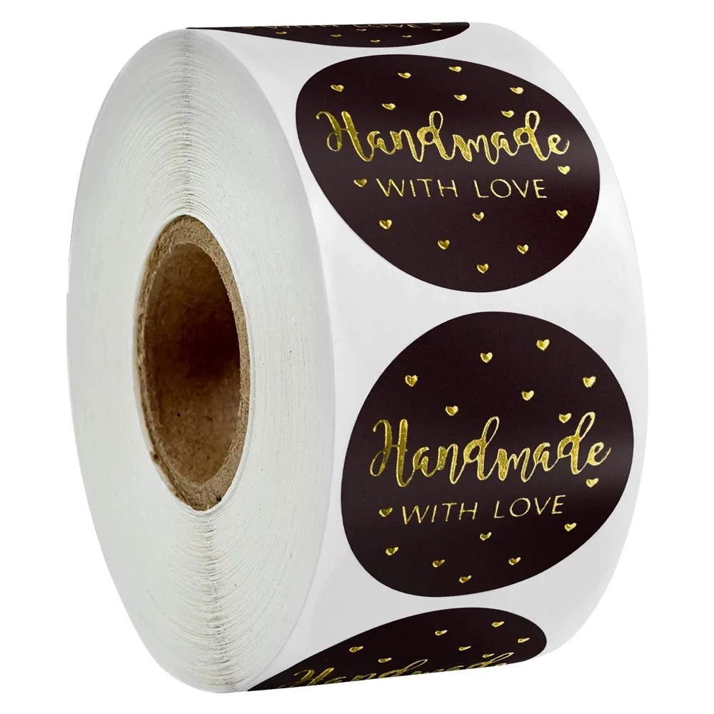 500pcs Handmade with Love Stickers Baking Label Wedding Sticker Party Label Decoration Envelope Seal Stationery Black Sticker
