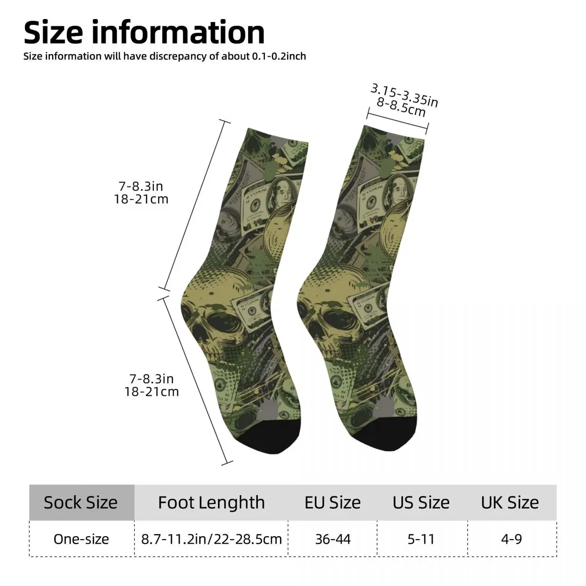 Happy Men's Socks Skulls Dollar Bills Vintage Harajuku Money Pattern Hip Hop Novelty Pattern Crew Crazy Sock Gift Printed