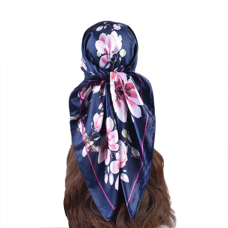 

New Fashion Silk Square Scarf For Women Hair Band Soft Neckerchief Vintage Hijab Flower Print Headscarf Female Pashmina Bandana