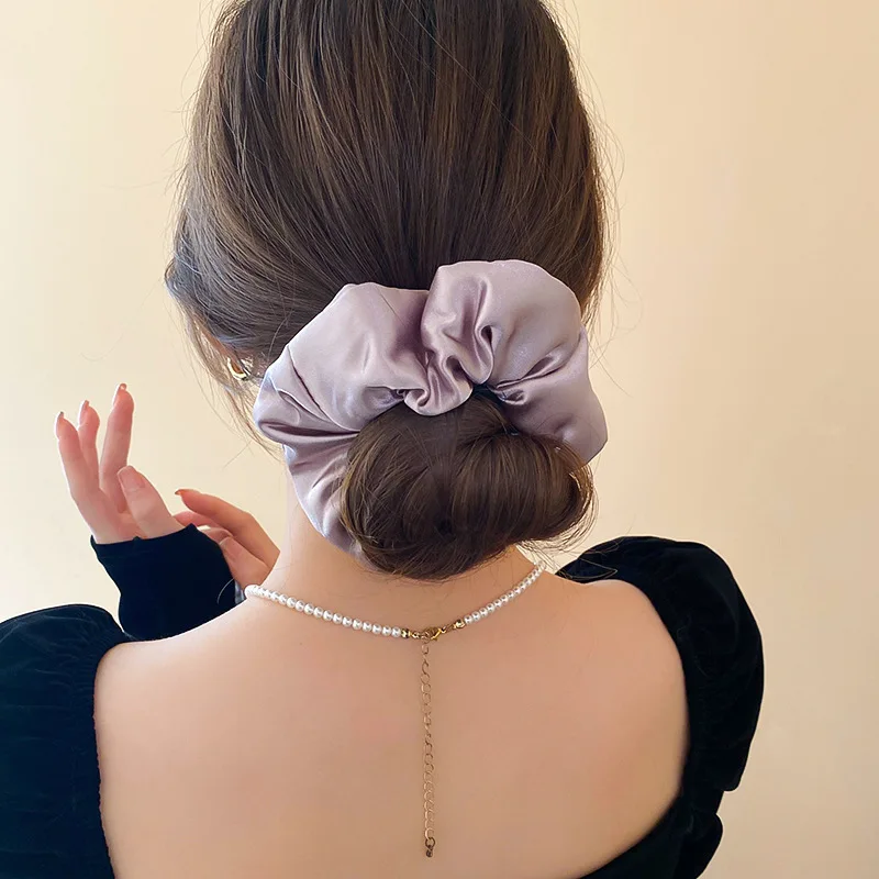 

Pure Bright Face Stain Silk Cotton Ruffles Large Scrunchies for Women Elastic Rubber Low Ponytail Holder Rope Gentle Accessories