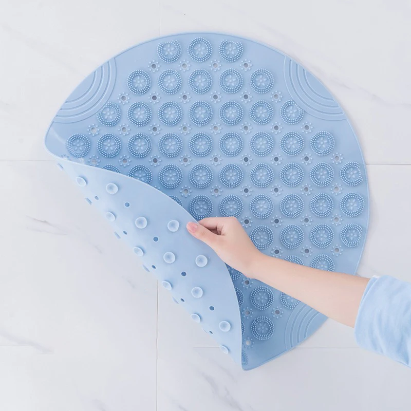 55cm Round Non-Slip Bath Shower Mat With Drain Holes Silicone Bathing Rugs Foot Massage Pad Suction Quick-Drying Water Drainage