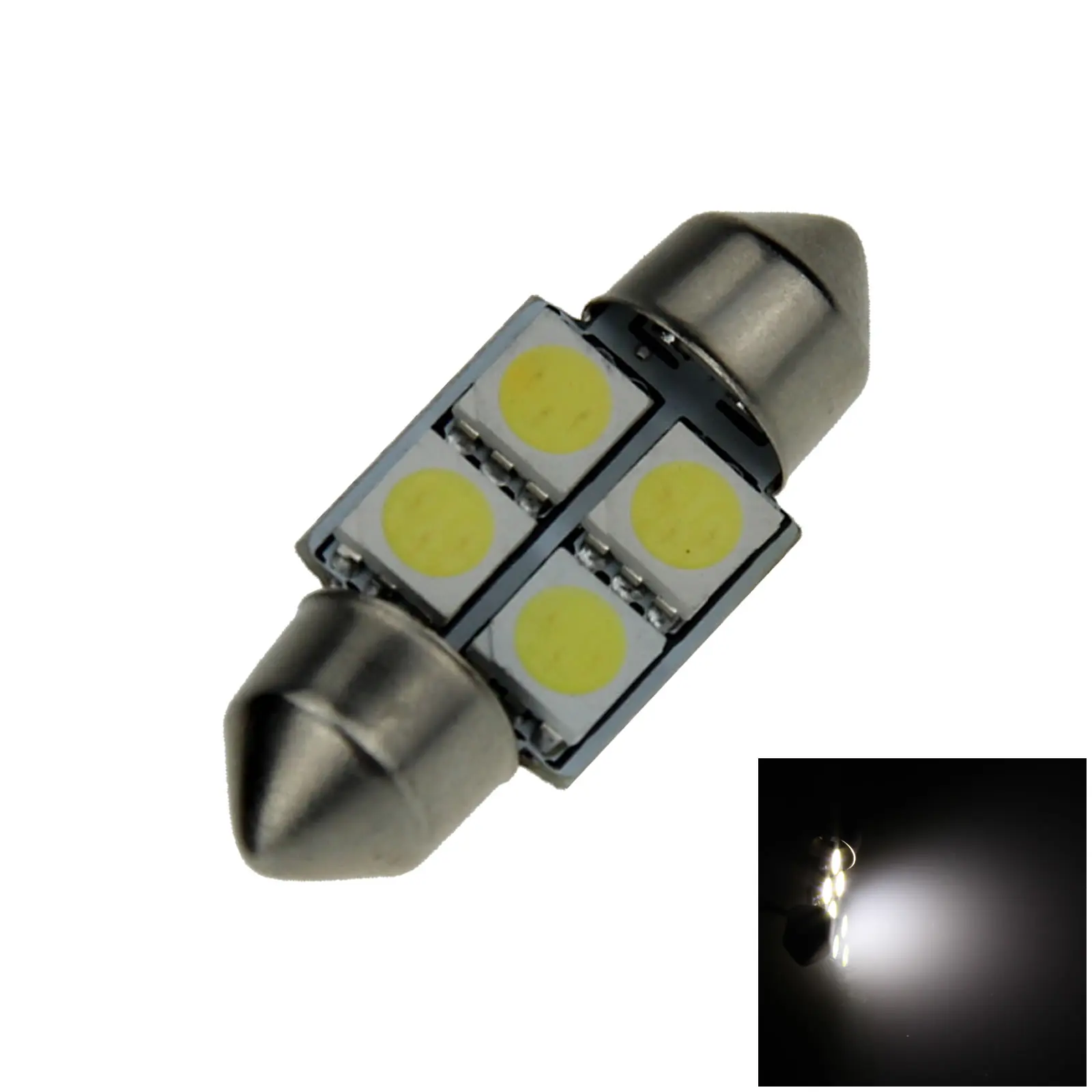 1x White AUTO 31MM Festoon Lamp Side Light 4 Emitters 5050 SMD LED 6430 I003-W