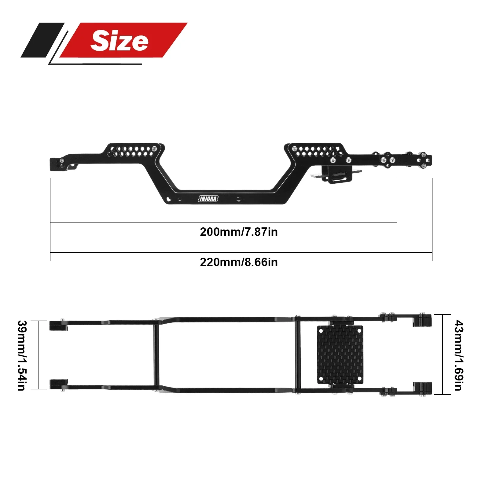 INJORA Kit telaio telaio universale LCG per 1/18 RC Crawler TRX4M (alluminio)