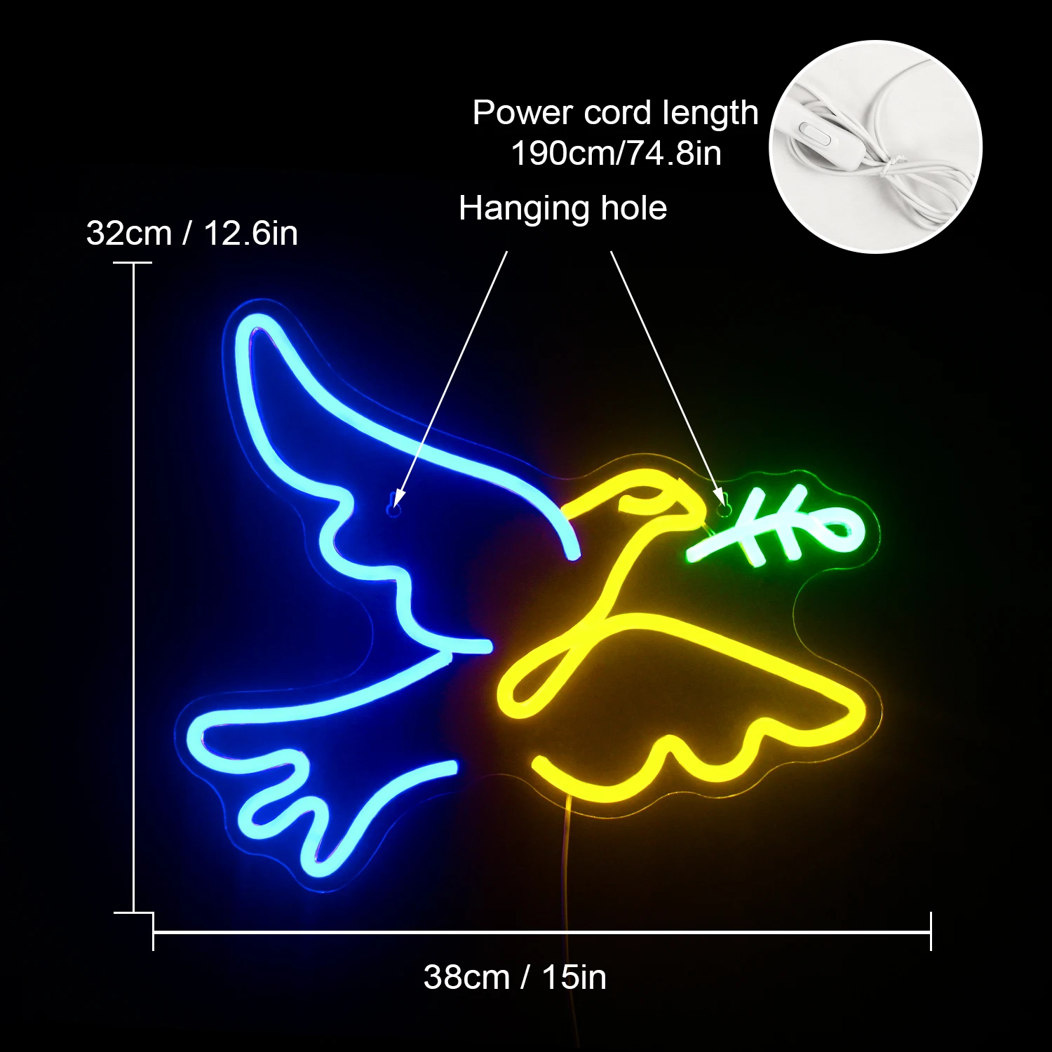 Imagem -03 - Peace Dove Colorido Led Pigeon Neon Lights Usb Light up Signs Decoração de Parede para Quarto Festa de Aniversário Infantil Novo