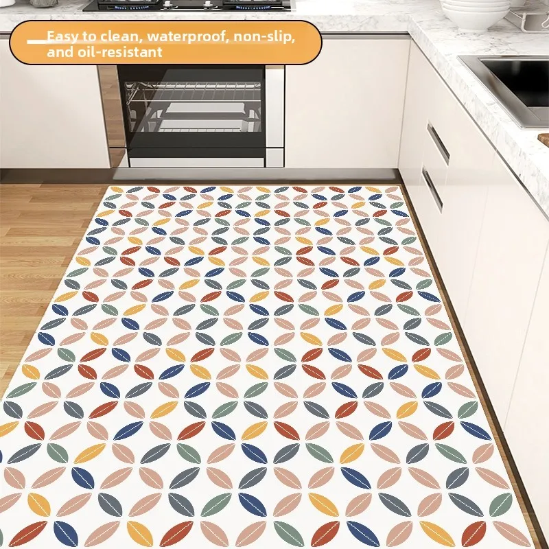 Kitchen Special Leather Dirt Resistant Mat Whole Layout Wipe Clean Waterproof Oil Proof Non Slip Carpet PVC Surface Square