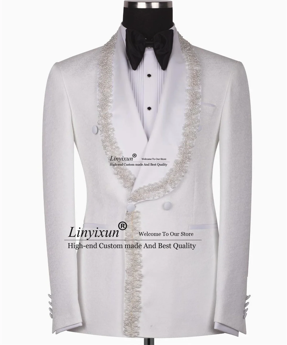 

Luxury Beaded Crystals Men Suits 2 Pieces Set Wedding Party Groom Tuxedos Slim Fit Male Prom Blazers Customized Costume Homme