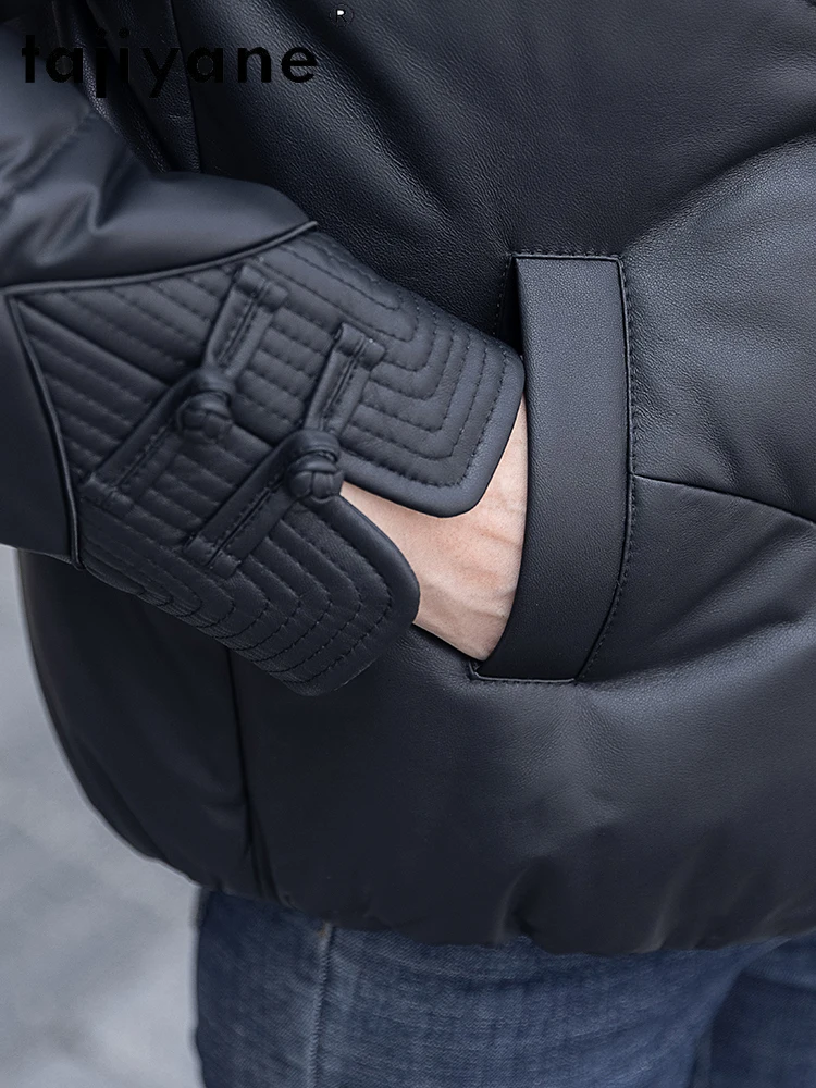 TAJIYANE 100% Skóra Owcza Kurtka Puchowa Damska z Kołnierzem z Futra Lisa Prawdziwe Skórzane Kurtki Stylowa Kurtka Puchowa Odzież Zimowa 2025 신상재킷