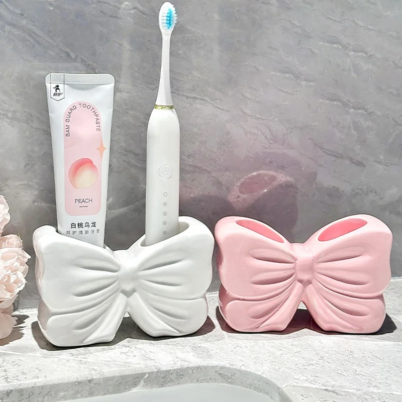 

Bowknot Ceramic Holder, Electric Toothbrush Stand, Bathroom Washbasin Toothpaste Rack, Storage Holder