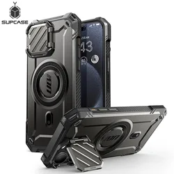 SUPCASE For iPhone 15 Pro Case 6.1 inch 2023 UB Mag XT Full Body Rugged Case with Camera Cover & Built-in Kickstand