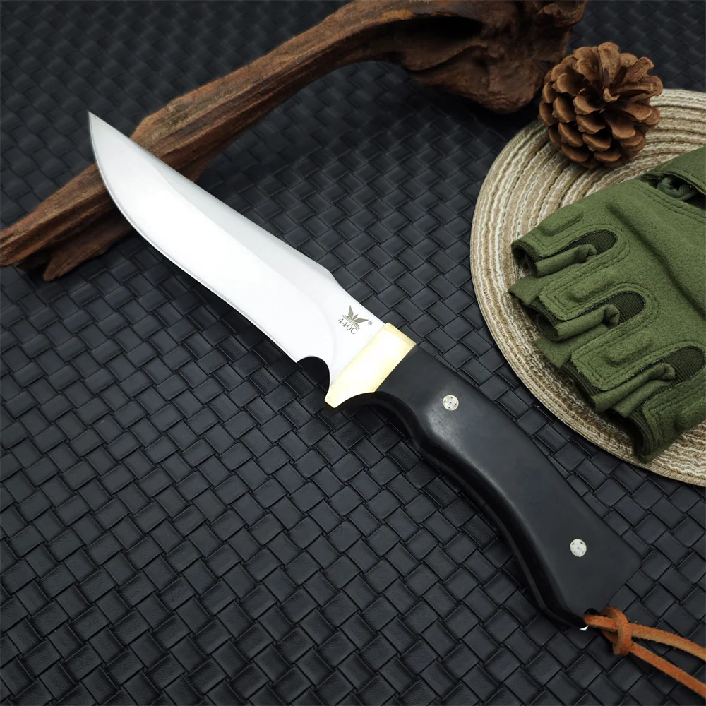 

High Hardness 440C Blade Ebony Handles Tactical Hunting Knives, Self Defense Camping Pocket Knives EDC Tools