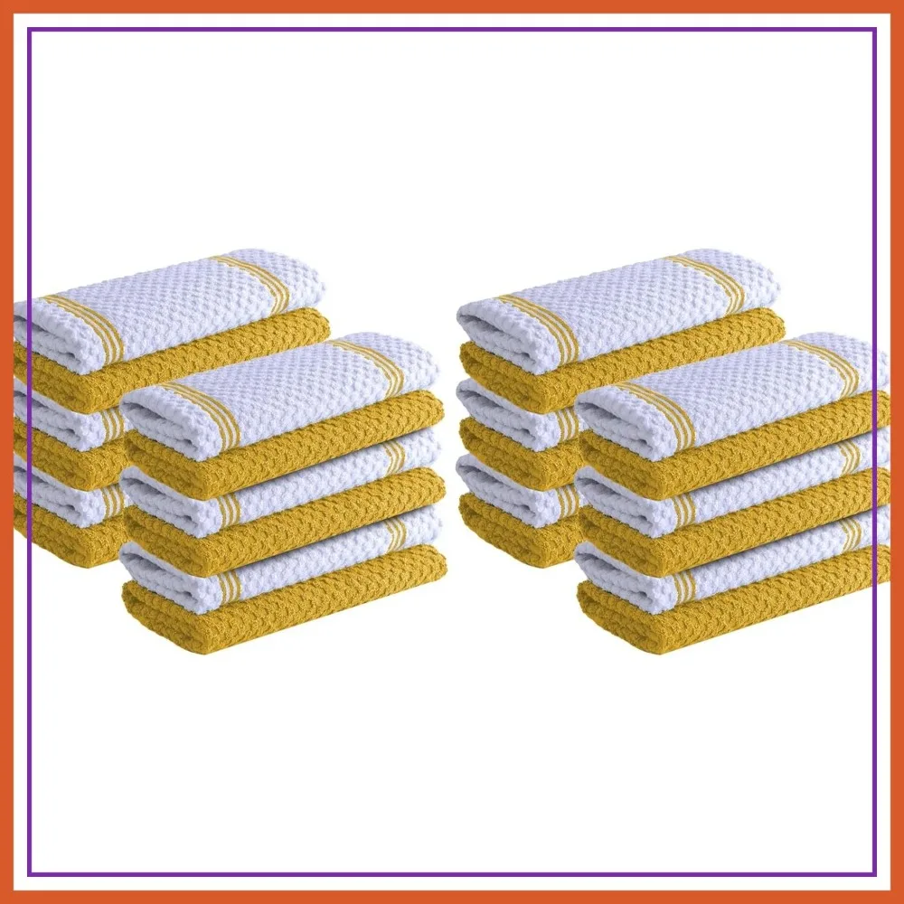 

100% Cotton Kitchen Towels 24-Pack, 15x25 Inches, Absorbent Dish Towels, Yellow
