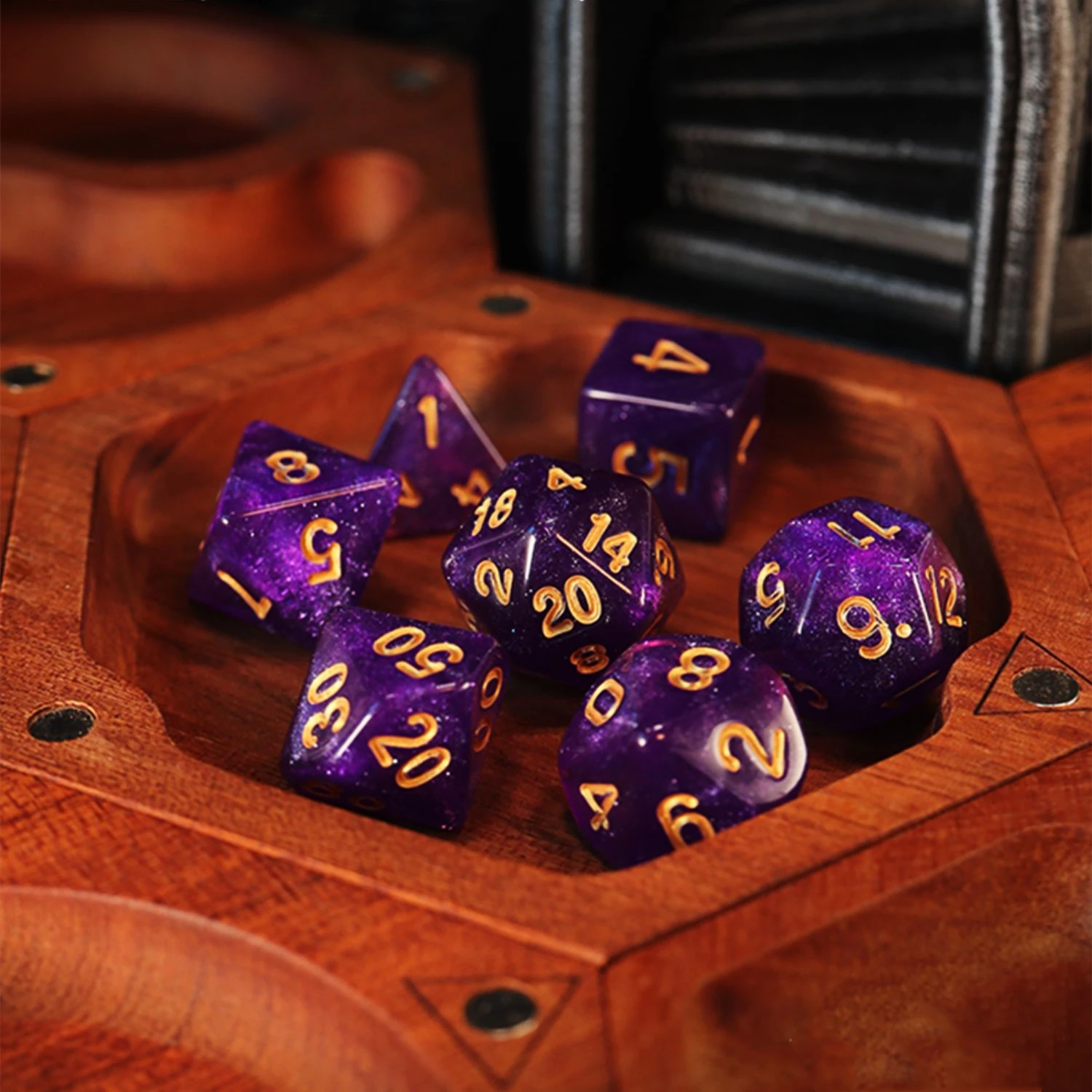 7Pcs/Set Purple Starry Sky Dice D&D COC Dice D4 D6 D8 D10 D% D12 D20 Table Games DND RPG Dice Set