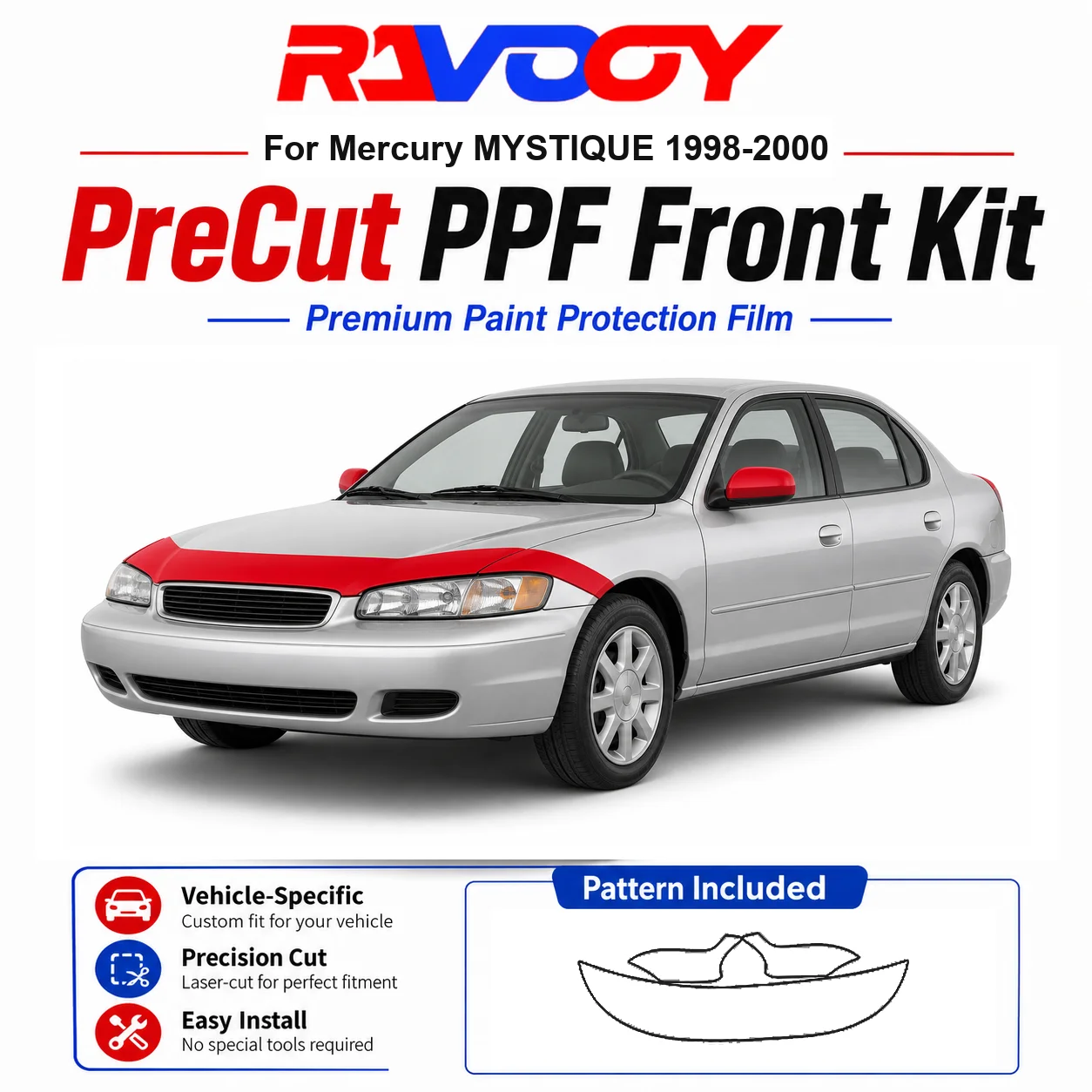 

8.5mil TPU Precut PPF Kit For Mercury MYSTIQUE 1998-2000 - Hood, Fenders & Mirror Set - Self-Healing Clear Bra Film