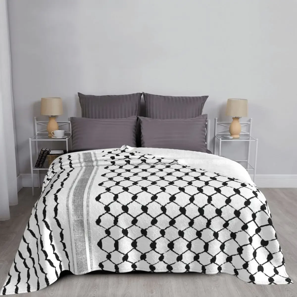 Palestinian Hatta Kufiya Folk Pattern Blankets Coral Fleece Plush Palestine Arabic Keffiyeh Throw Blanket for Bed Car Rug Piece