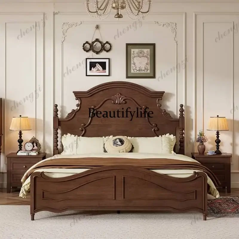 Elegant Brown European Double Bed Cheap Designs Modern Storage European Double Bed Luxury Wooden Cama Matrimonial FurnitureN138